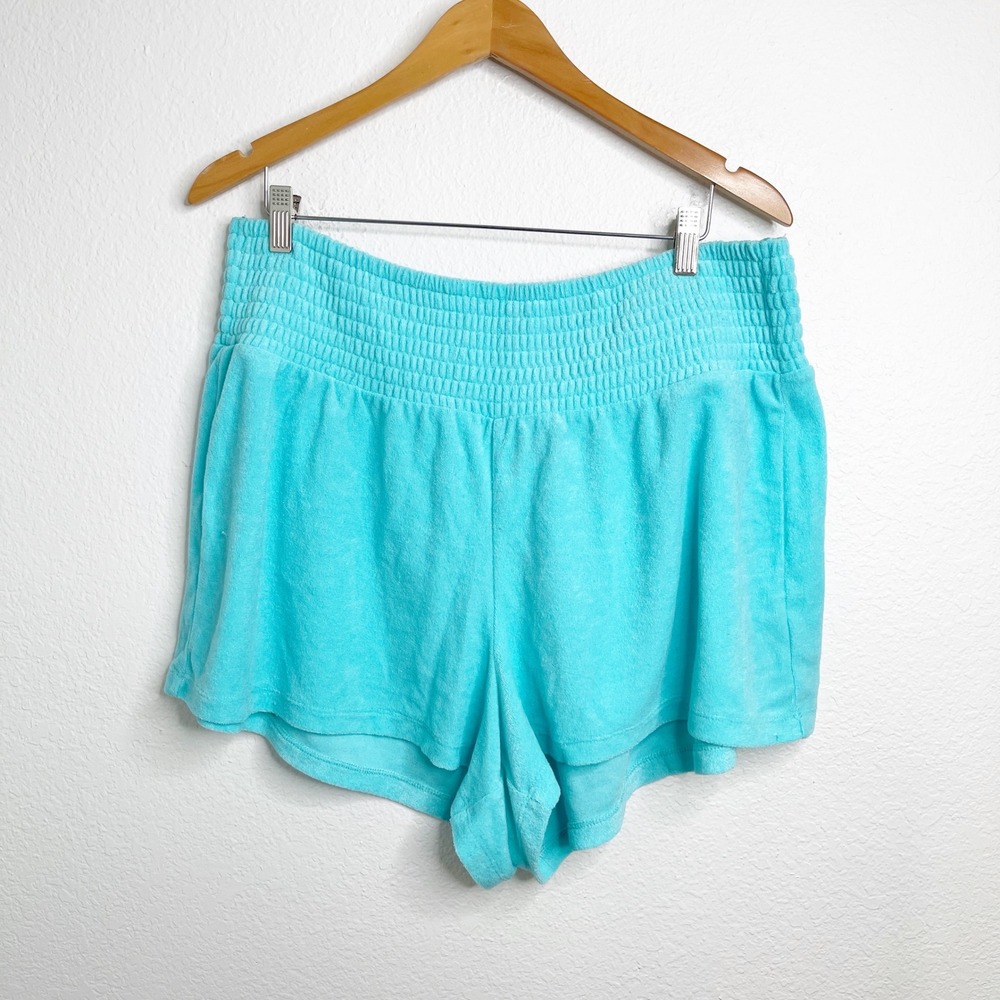 Torrid Womens Plus Size 2X Aqua Blue Terry Cloth Smocked Waist Lounge Shorts